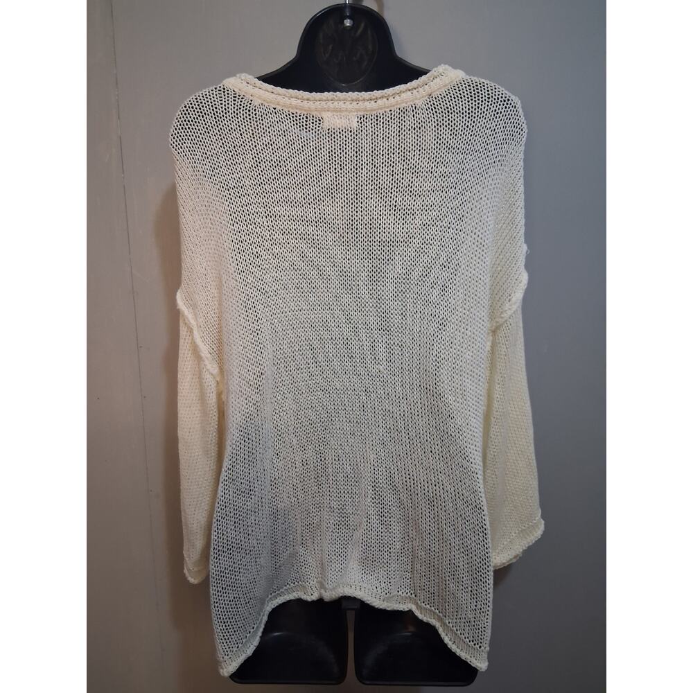 Pol Shirt Medium Cream Open Knit Top Lagenlook Relaxed Bohemian Casual Festival - Picture 6 of 12